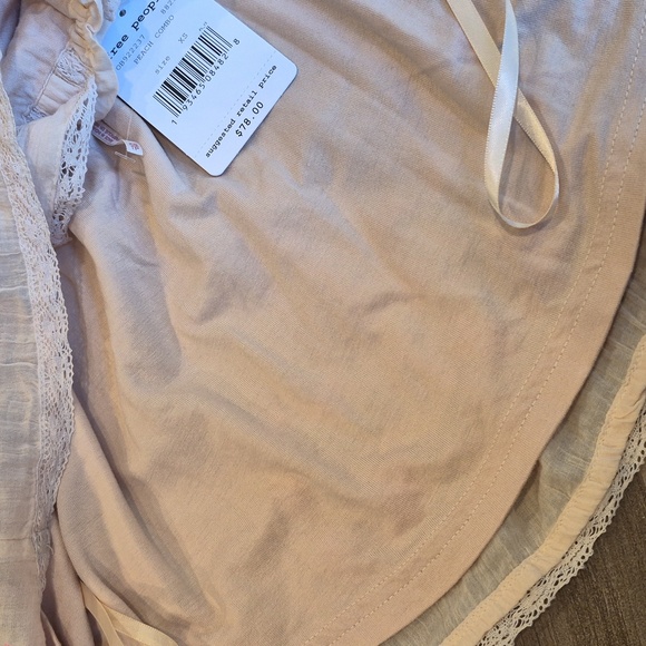 XS/S Free People Golden Hour Lace Detail Embroidered Floral Top in Peach Combo - Picture 8 of 10